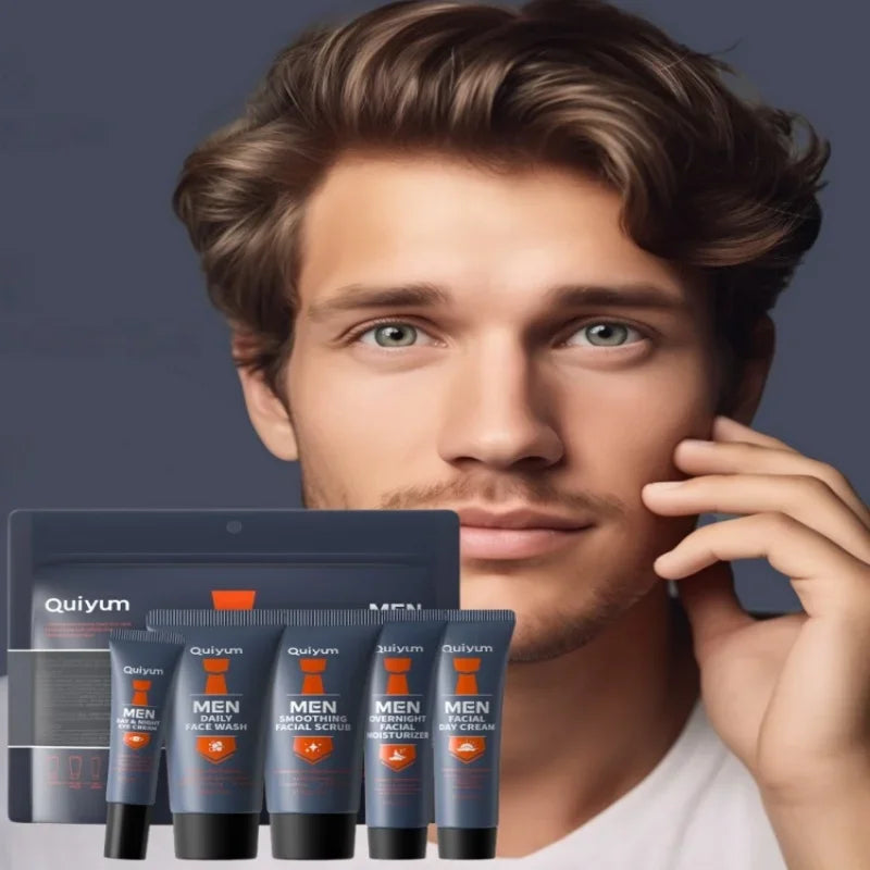 QUIYUM Men's 5-Piece Skincare Kit – Scrub, Wash & Moisturizer Men's Skincare Kit HIP