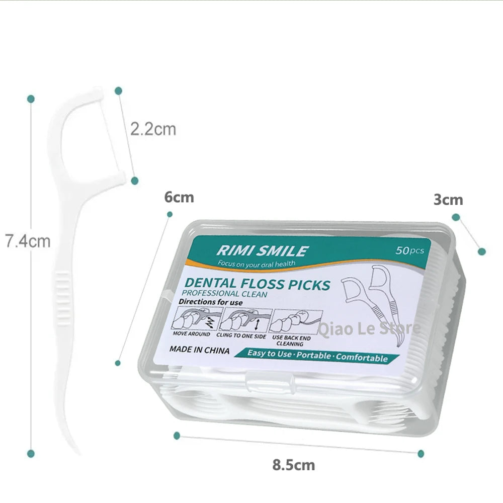 RUZOFO Disposable Dental Floss Picks – 50pc Portable Box Dental Floss Picks HIP