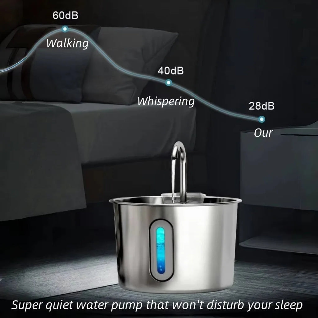 Pet Water Fountain for Cats 74oz/2.2L Stainless Steel Indoor Drinking Dispenser Free Standing Cat Water Fountain with Filter HIP
