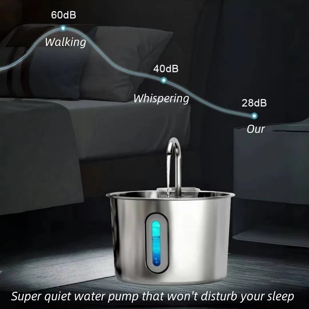 Pet Water Fountain for Cats 74oz/2.2L Stainless Steel Indoor Drinking Dispenser Free Standing Cat Water Fountain with Filter HIP