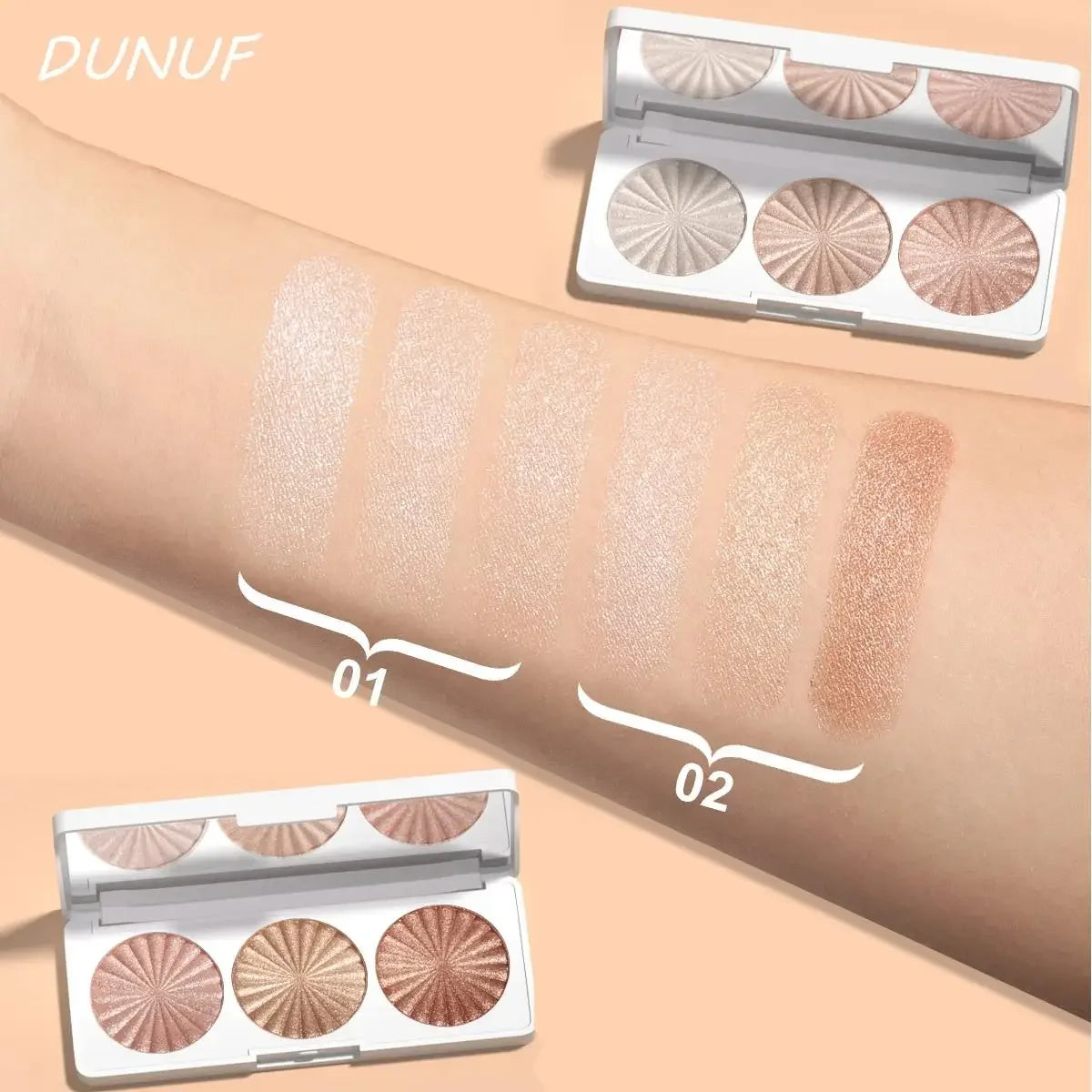 DUNUF 4-in-1 Baked Highlighter & Contour Palette – Waterproof Highlighter Palette HIP