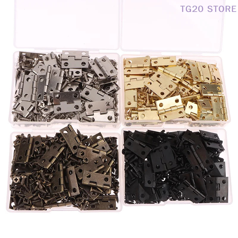 50 Mini Iron Furniture Hinges + 200 Screws – 4 Finishes Mini Furniture Hinges HIP