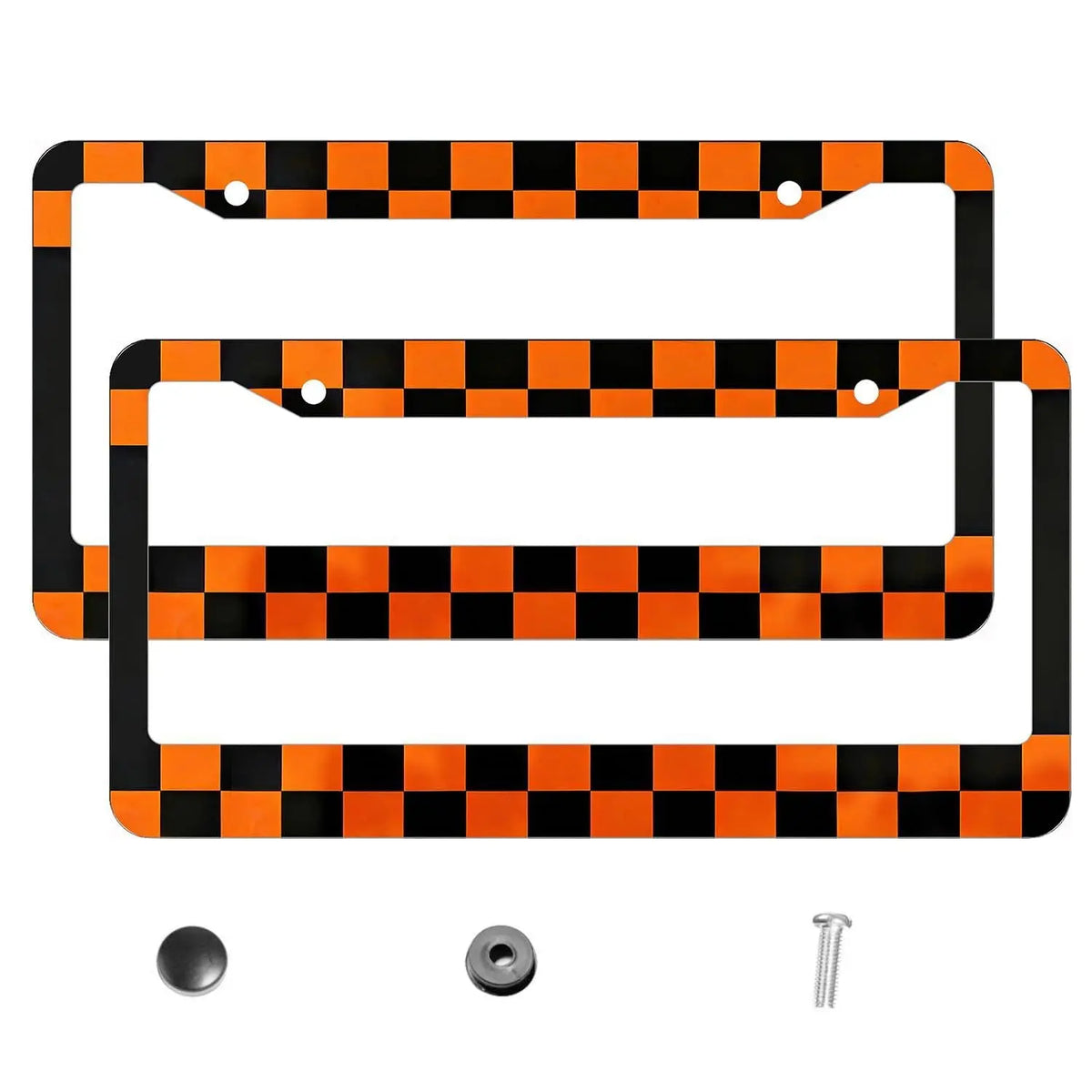 Racing Checkered License Plate Frame 2-Pack – Orange & Black License Plate Frame HIP 1