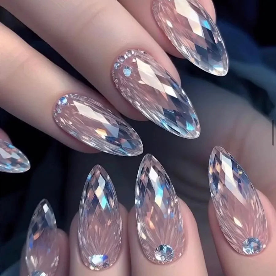 3D Diamond 120/140pcs Square Almond Coffin Nail Extension Tips Natural Clear Full Cover Nails Dual Form Soft Gel Nail Tips HIP