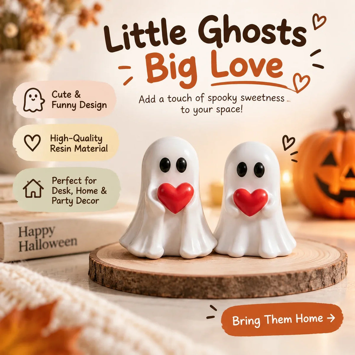 Cute Funny Mini Ghost Resin Figurine Middle Finger Ghost Halloween Desktop Party Ornament Heart Holding Ghost Statue Decoration HIP