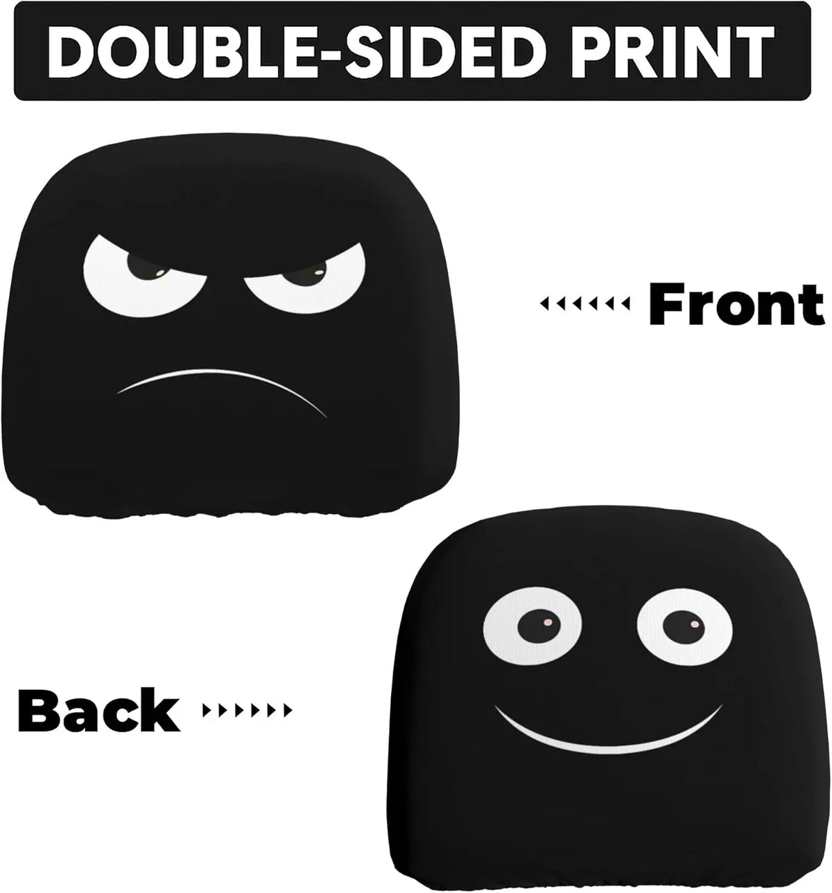 Funny Double-Sided Car Headrest Covers 2-Pack – Angry & Smile Face Car Headrest Covers HIP