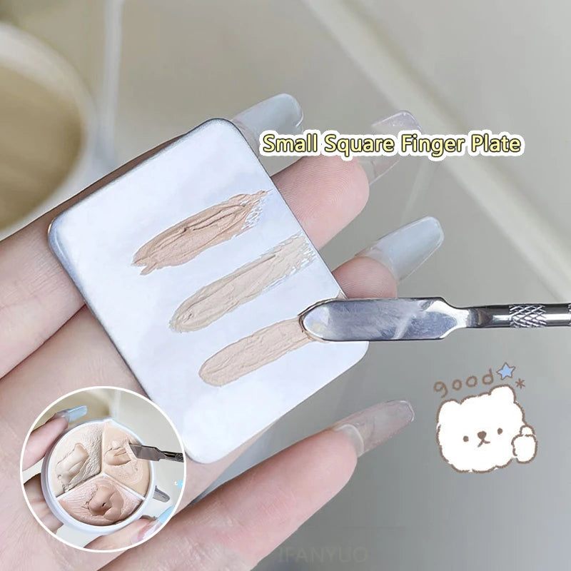 Foundation Mixed Palette Stainless Steel Beauty Blending Concealer Creamy Spatula Makeup Color Mixing Tools Finger Rings Plate HIP