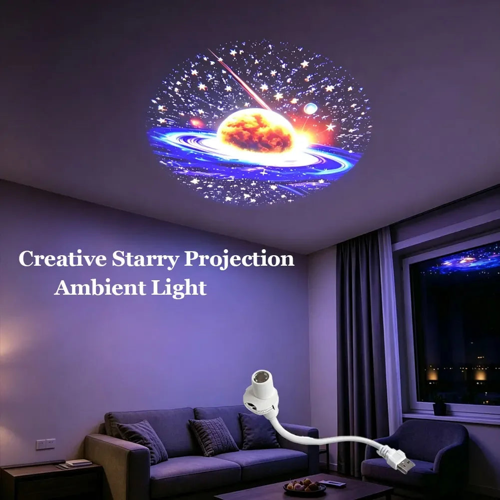 USB Car Atmosphere Lamp Galaxy Star Projector Night Light With 5/10/15 Film Discs For Bedroom Camping Decoration HIP