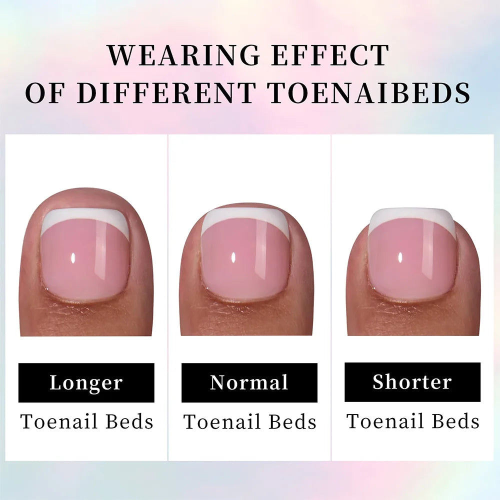 120Pcs Glossy Nude Pink French Press-On-Toenail Set 1*Box Short French Square Fake Toe Nails Solid-Color Manicure Toenails Tips HIP