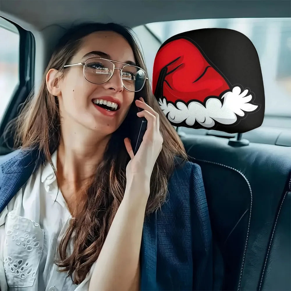 2-Pack Santa Hat Car Headrest Covers – Washable Holiday Protectors Car Headrest Covers HIP