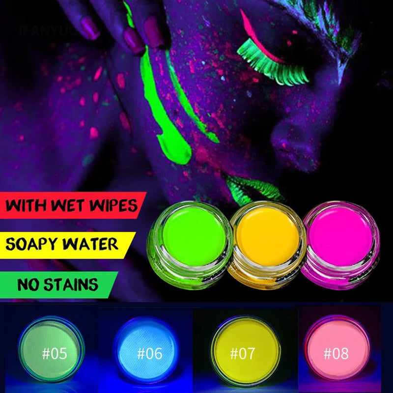 12Colors Eyeliner Cream Neon Colored Halloween Liner Eyeliner Pen Waterproof UV Blacklight Fluorescent Face Body Paint Makeup HIP