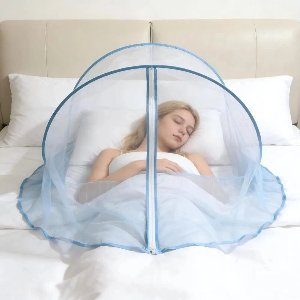 Foldable Pop-Up Bed Mosquito Net with Zipper – No Install Pop-Up Mosquito Net HIP Blue