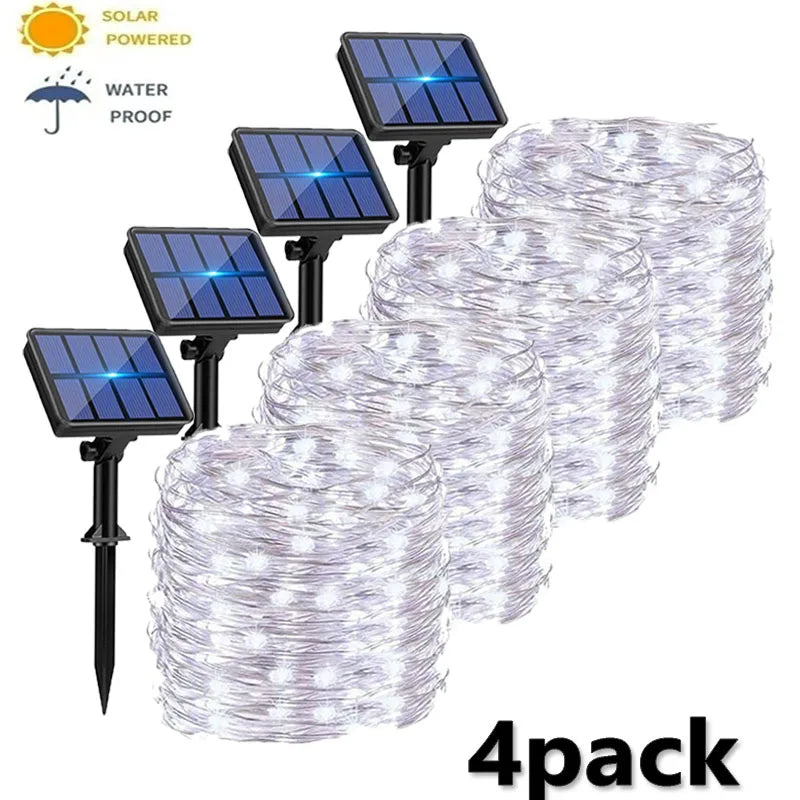 4-Pack Solar Fairy String Lights Outdoor – 8 Modes IP67 Solar String Lights HIP white 4pack 42m 400LED