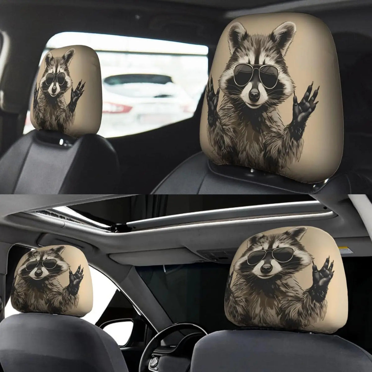 Funny Raccoon Car Headrest Covers – Universal 2-Pack Car Headrest Cover HIP