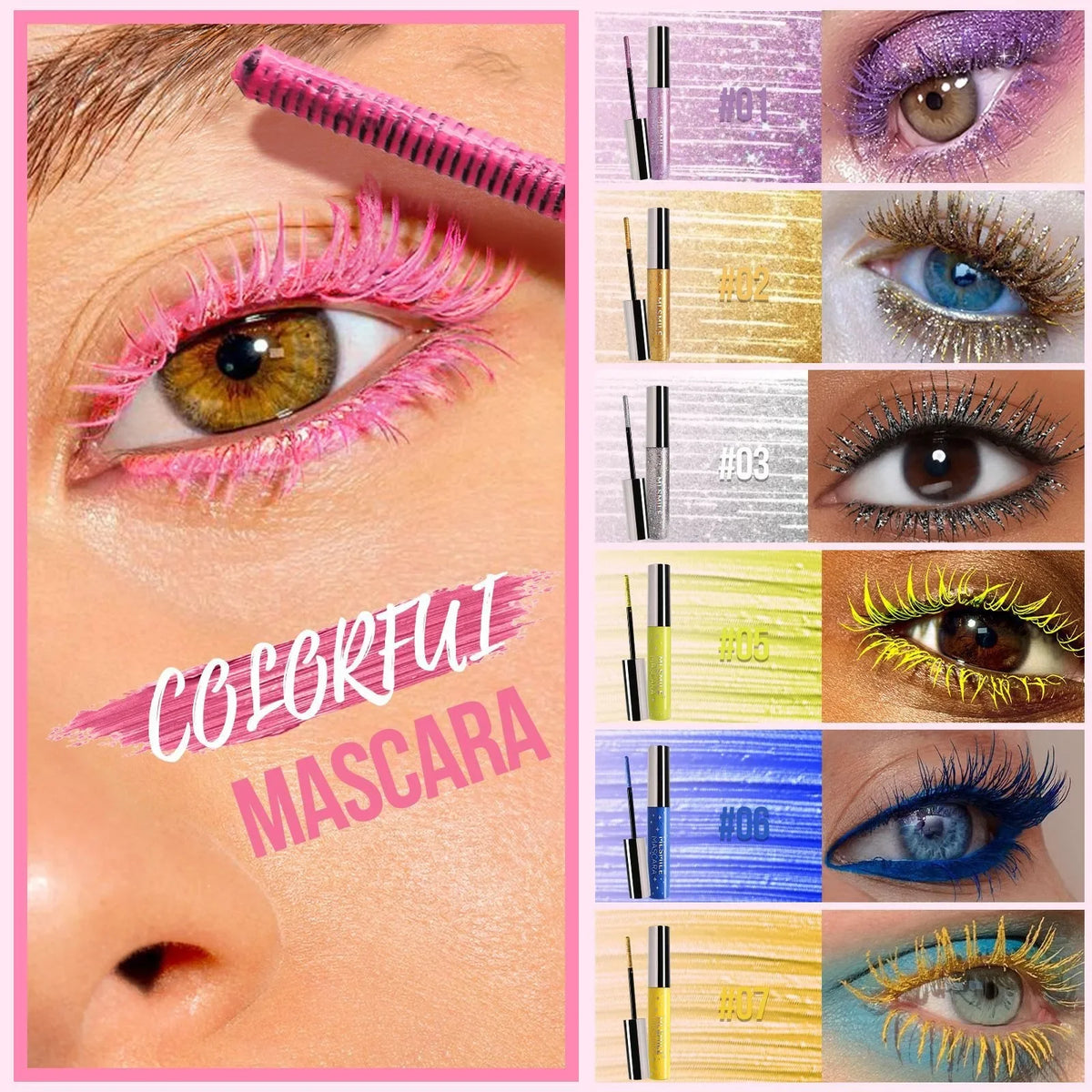 Sparkling Gold Diamond Mascara Glitter Pearlescent Small Metal Bar Waterproof Fast Dry Eyelash Curl Extension Christmas Makeup HIP