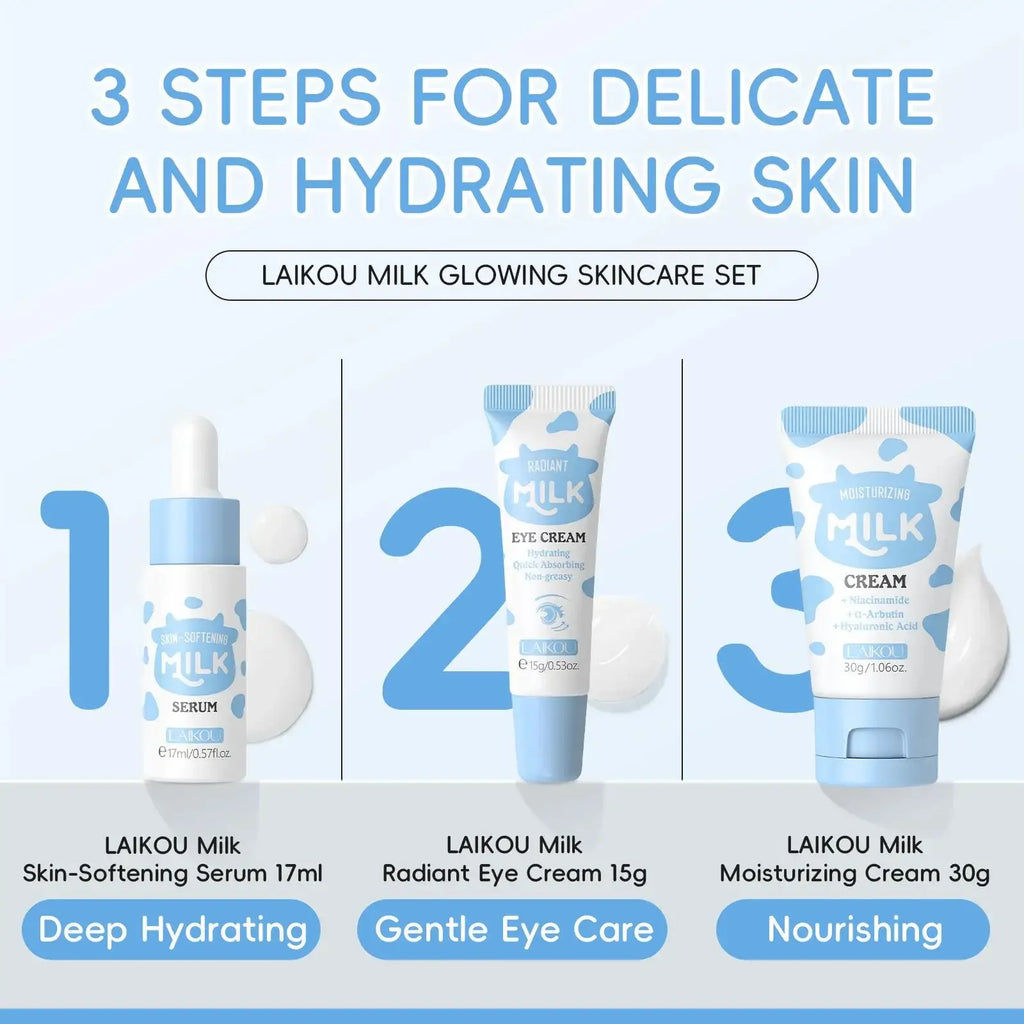 LAIKOU Milk Glow Trio – Serum, Eye Cream & Moisturizer Set Skincare Gift Set HIP