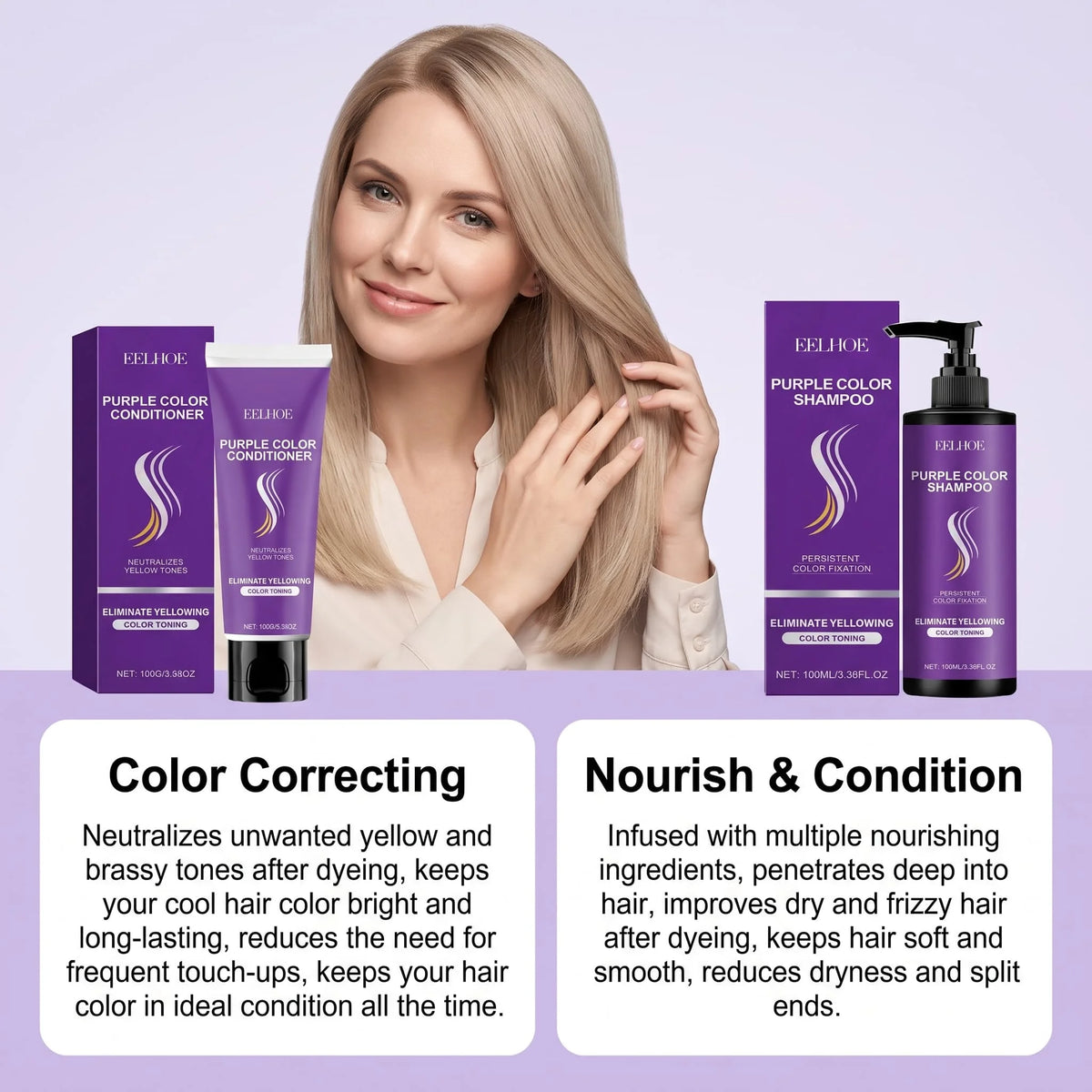 Purple Shampoo & Conditioner Set – Toning for Blonde & Silver Hair Purple Toning Hair Set HIP
