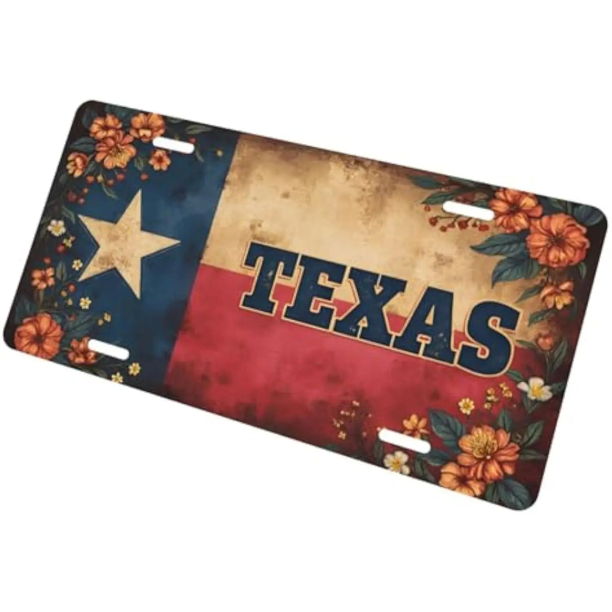 Texas Lone Star Floral License Plate – Vintage Aluminum Car Tag Decorative License Plate HIP