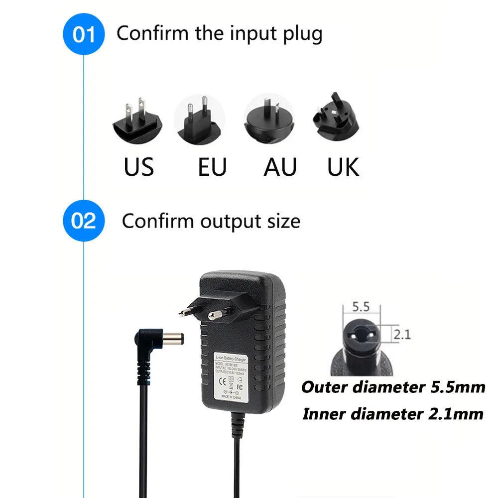 29.4V 1A Lithium Battery Charger – EU/US Plug | DC 5.5×2.1mm Lithium Battery Charger HIP