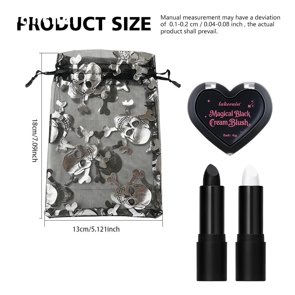 4pcs Halloween Cosplay Makeup Set Black White Lipstick Dark Blush With Storage Bag Waterproof Gothic Costume Party Beauty Suppli HIP