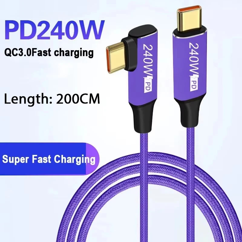 240W USB-C to USB-C Cable PD3.1 Fast Charging – 5A 48V USB-C Charging Cable HIP 2 meter Purple