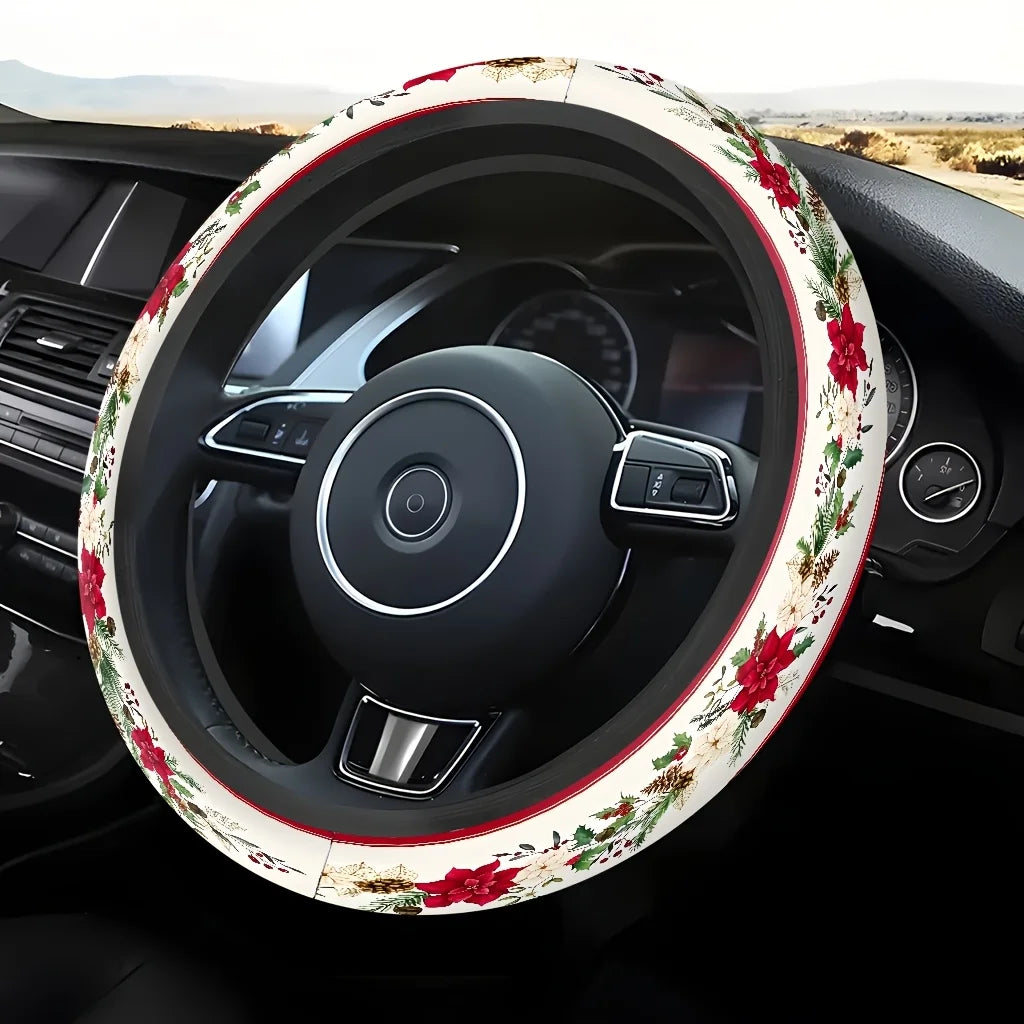 Christmas Floral & Pinecone Car Steering Wheel Cover Steering Wheel Cover HIP