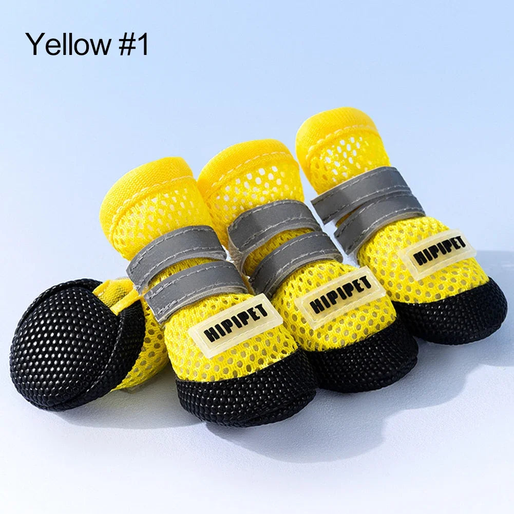 Cute Mesh Dog Sandals with Anti Slip Elasticity, Small Dog Boots with Soft Sole and Adjustable Paw Protection Shoe Cover HIP Yellow 1