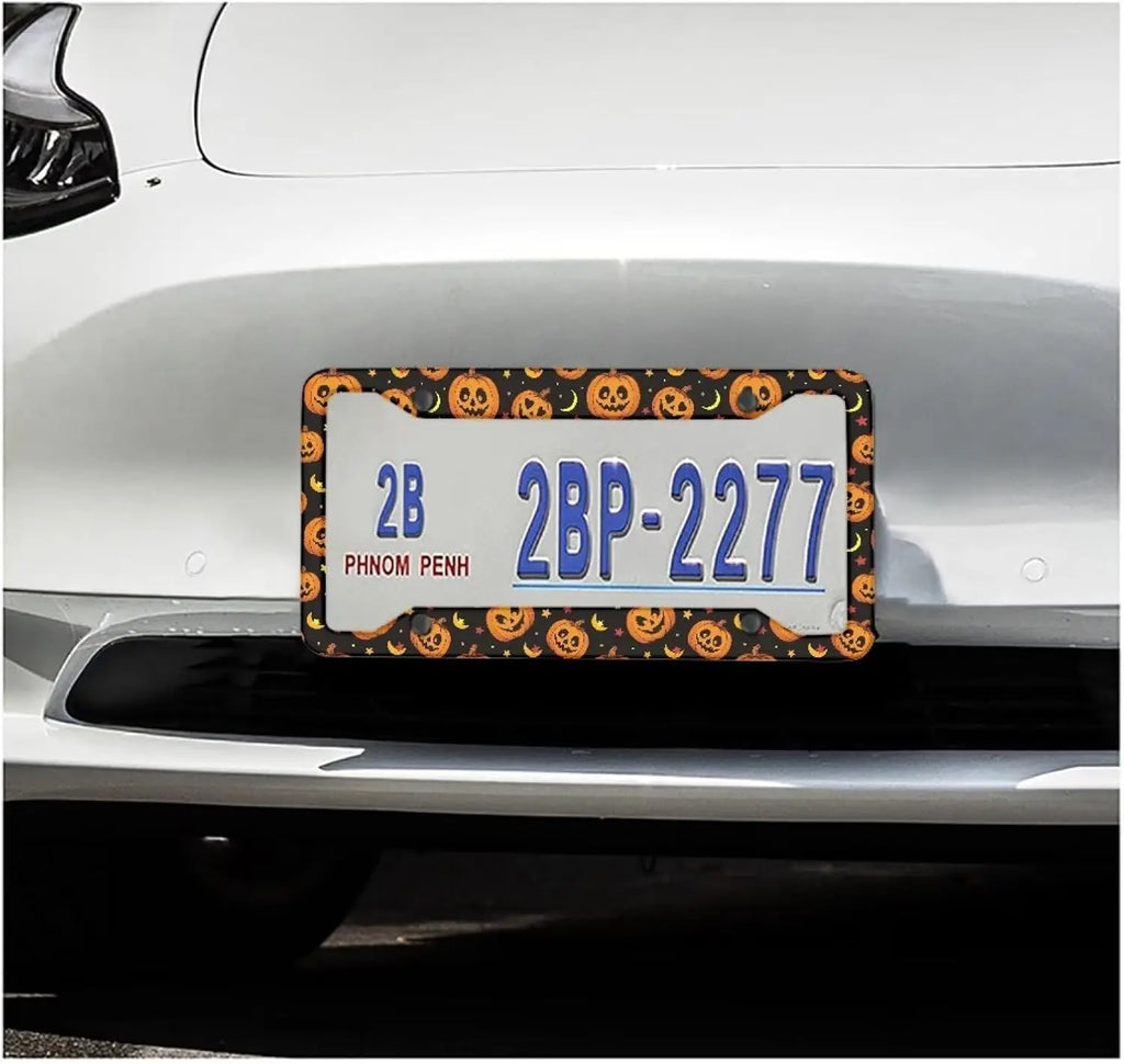 Halloween Pumpkin Moon Star Aluminum License Plate Frame Set License Plate Frame HIP