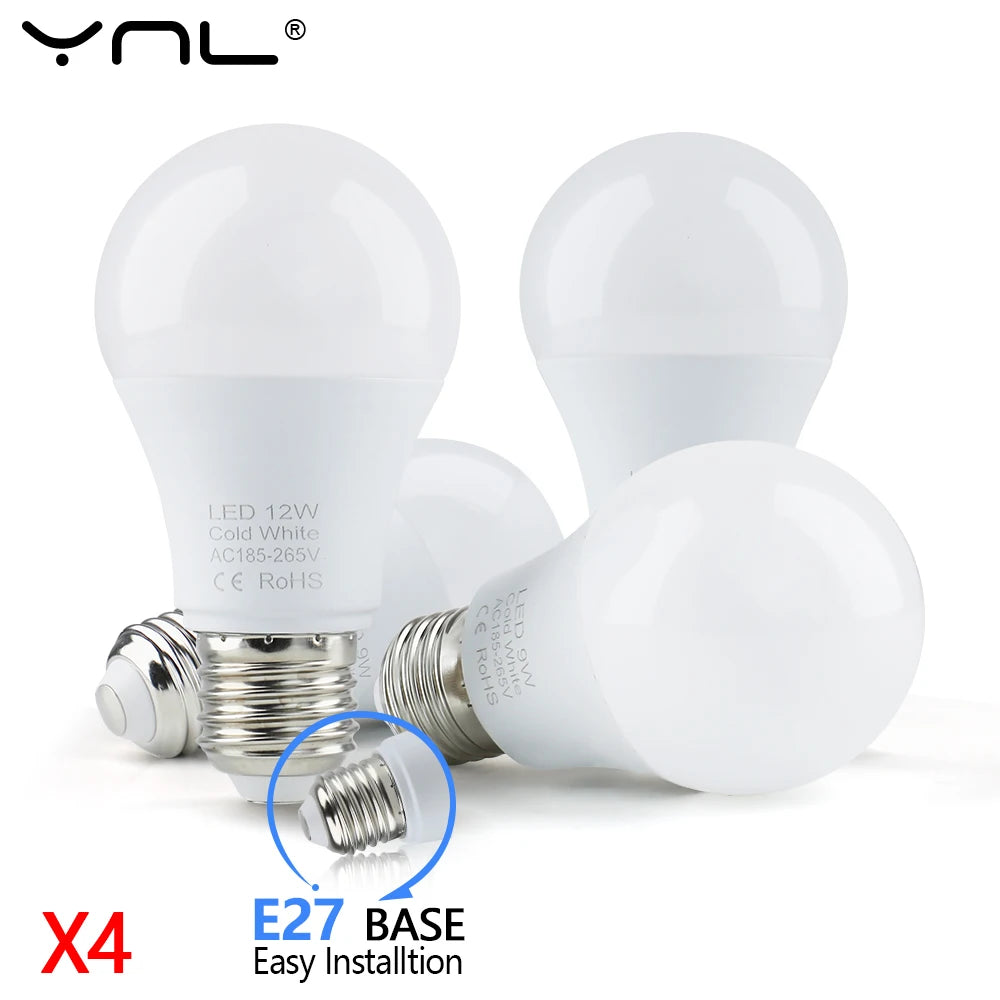 4-Pack E27 LED Bulbs 6W–18W SMD2835 | Warm & Cool White LED Light Bulbs HIP Cold Light 6W