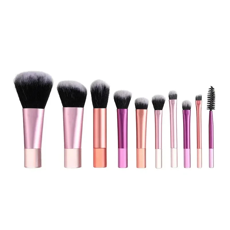 10-Pc Mini Makeup Brush Set – Powder, Blush & Eyeshadow Mini Makeup Brush Set HIP C718-Colour-10pcs