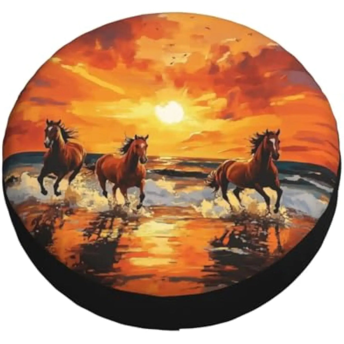 Sunset Horses Spare Tire Cover – Weatherproof Polyester for RV SUV Spare Tire Cover HIP
