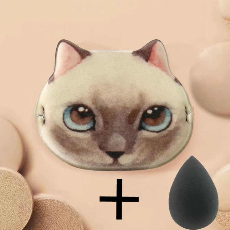 1/4pcs Kitty Air Cushion Powder Puff Cute Cat Cosmetic Puffs Hydrophilic Non-latex Facial Foundation Beauty Tool Dry Wet Makeup HIP 03Green With Sponge