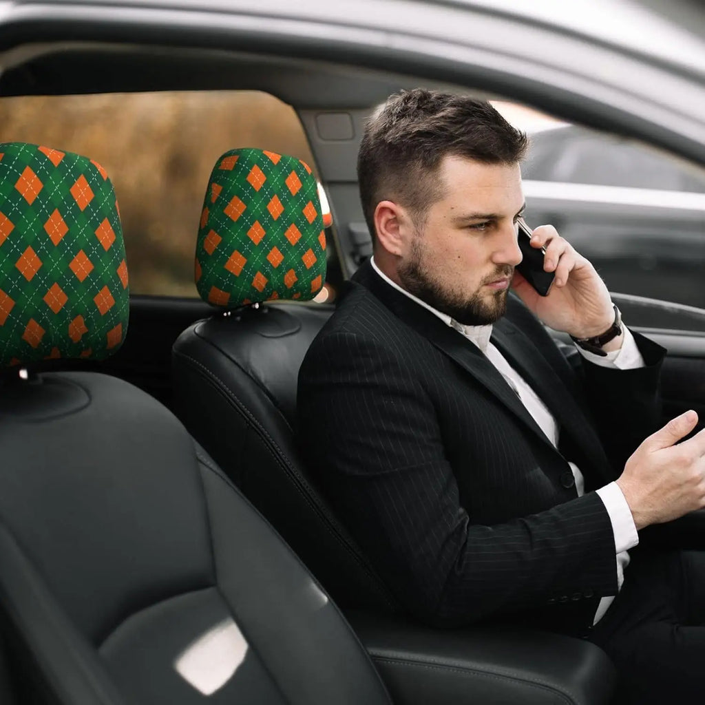St. Patrick's Day Car Headrest Covers – Green Plaid 2 Pack Car Headrest Cover HIP