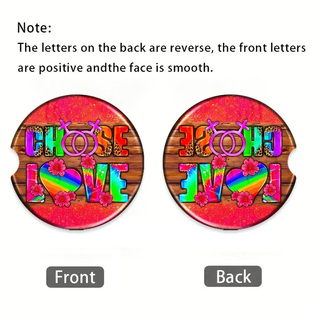 2-Pack Acrylic Car Cup Coasters – Colorful Love Design Car Cup Coasters HIP