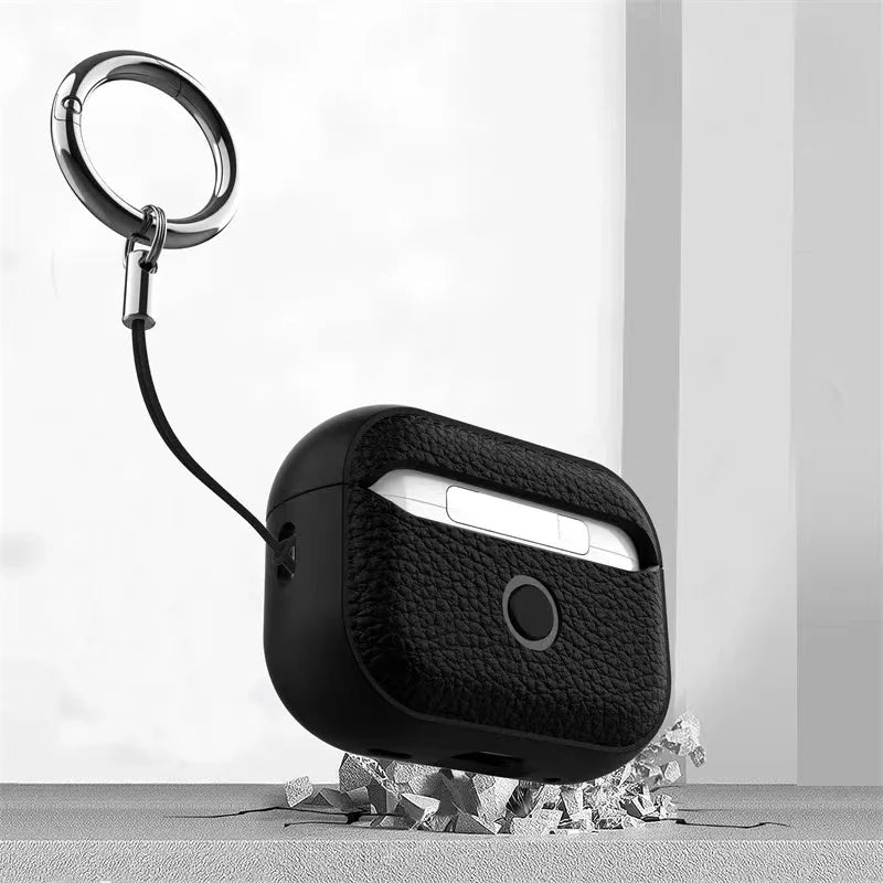 Lychee Leather AirPods Case with Hook Strap | Pro 1 2 3 4 Earphone Case HIP