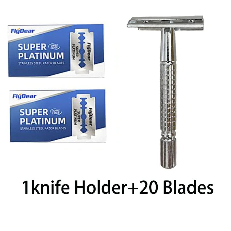 Men's Double-Edged Safety Razor – Stainless Steel Barber Shaver Safety Razor HIP C576-Sliver 20Blades