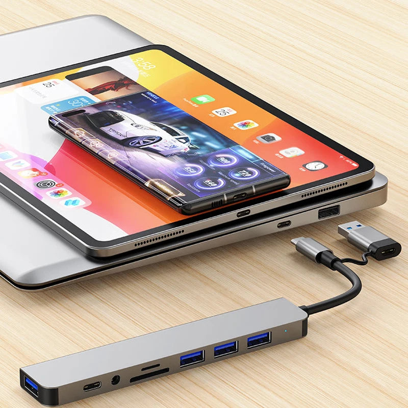 8 in 2 USB +Type C HUB Docking Station with 3.5mm Audio Jack Adapter for Micro SD Card Reader Laptop Tablet Phone Disk Converter HIP