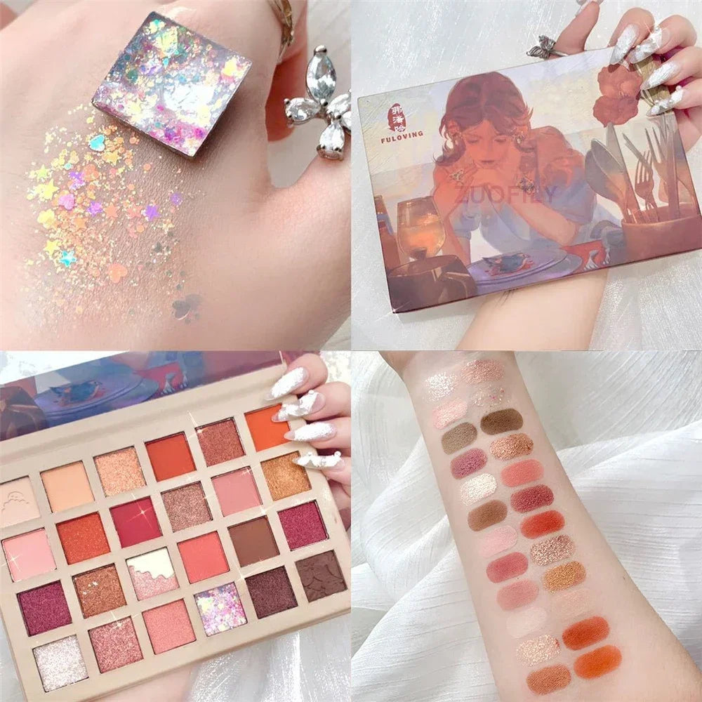 24 Colors Strawberry Girl Eyeshadow Palette Glitter Pearlescent Eyeshadow Waterproof Eye Pigment Plate Makeup Female Cosmetics HIP 24Color Garden Girl