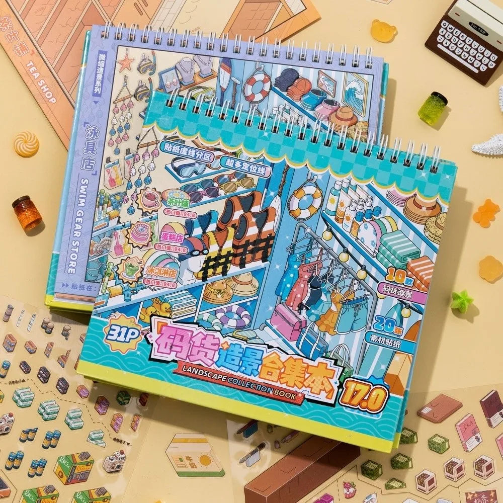 3D Shop Scene Sticker Book – 10 Miniature Scenes | PET 3D Scene Sticker Book HIP