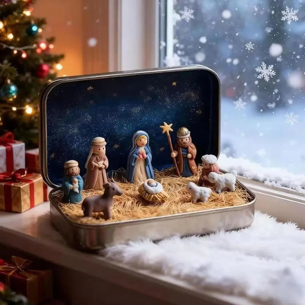 Mini Christmas Nativity Figurine Set in Keepsake Tin Box Holiday Nativity Figurine HIP