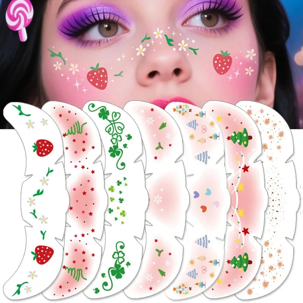 3Pcs Halloween and Christmas Tree Face Tattoo Sticker Demon Scar Vine Temporary Stickers DIY Party Makeup Tattoo Decal ﻿Kit HIP