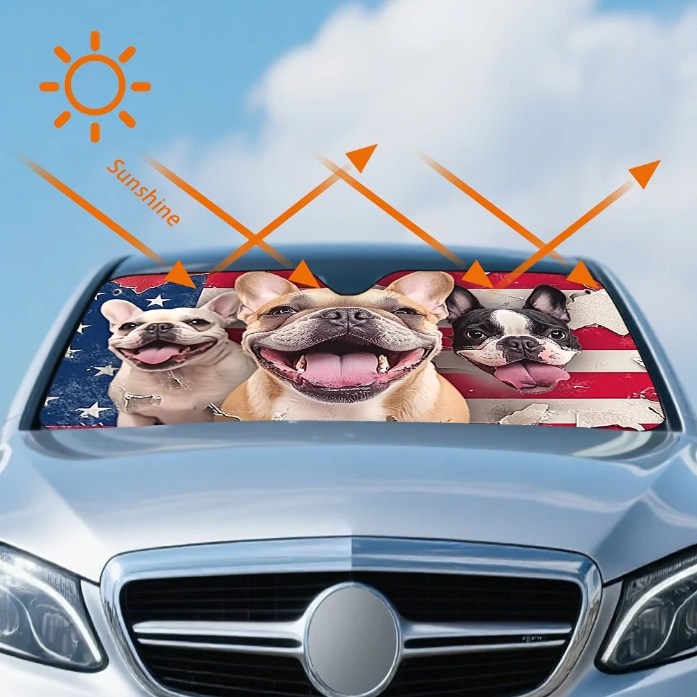 Patriotic Dog Car Sunshade – Foldable with 4 Suction Cups Car Window Sunshade HIP