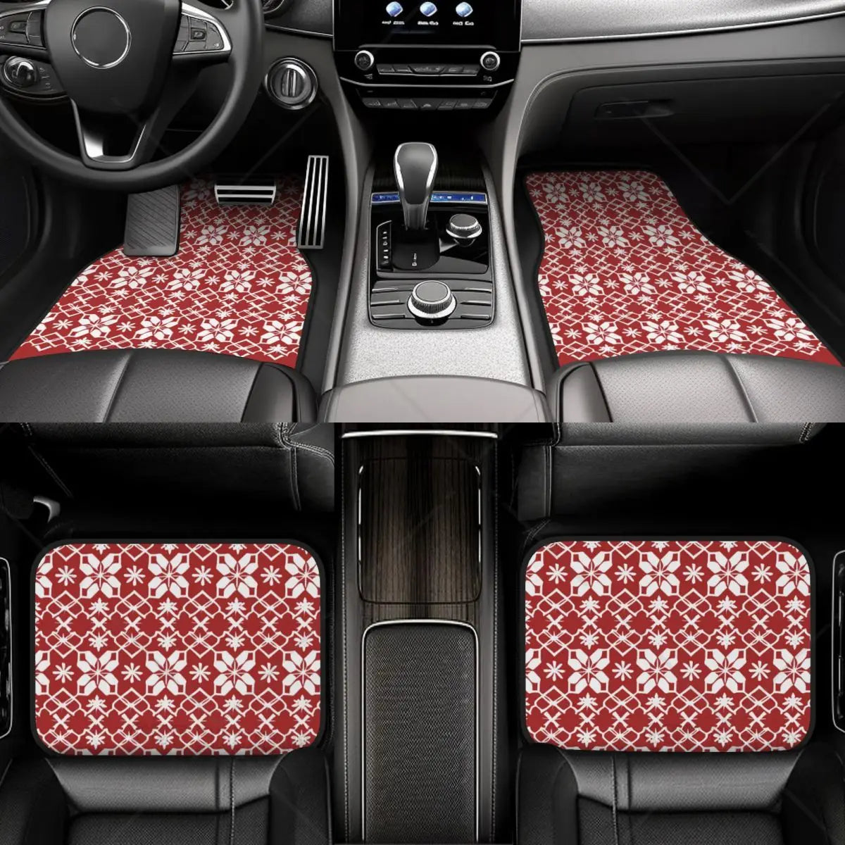 Christmas Snowflake Car Floor Mats Set of 4 | Red Vintage Car Floor Mats HIP