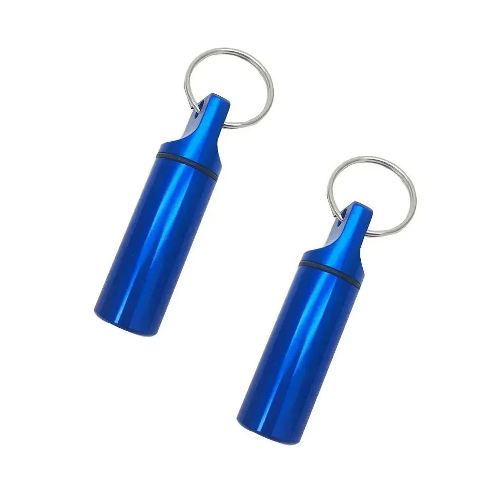 Aluminum Waterproof Pill Box Case with Keychain | Sealed Pill Storage Case HIP C735-Blue 2pcs