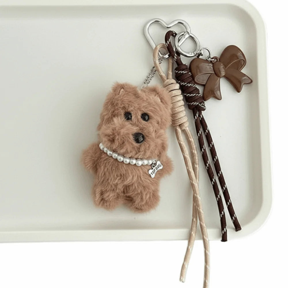 Plush Dog Bag Charm Keychain Pendant – Coffee & White Plush Bag Charm HIP Coffee