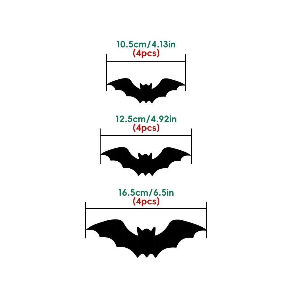 Creative Halloween Party Decorations 3D Bat Spider Decor Light Halloween Wall Window Atmosphere Scene Setter Bat Spider Scary HIP Bat 12pcs