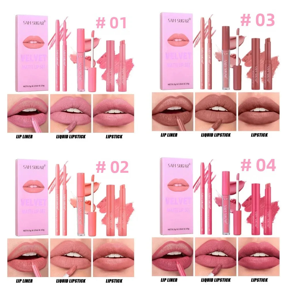 SAM SUGAR 3-in-1 Matte Lip Kit – Liner, Gloss & Lipstick Lip Makeup Kit HIP