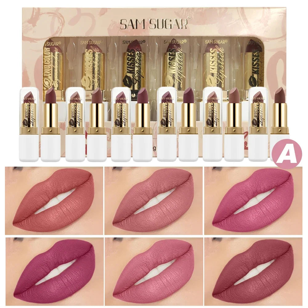 SAM SUGAR 6-Pc Pearlescent Lipstick Set – High Shine & Waterproof Lipstick Set HIP