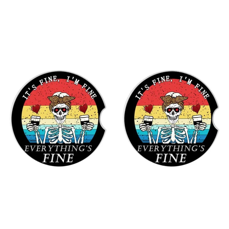 2-Pack Retro Skeleton Car Cup Holder Coasters – 2.56" Car Cup Holder Coasters HIP