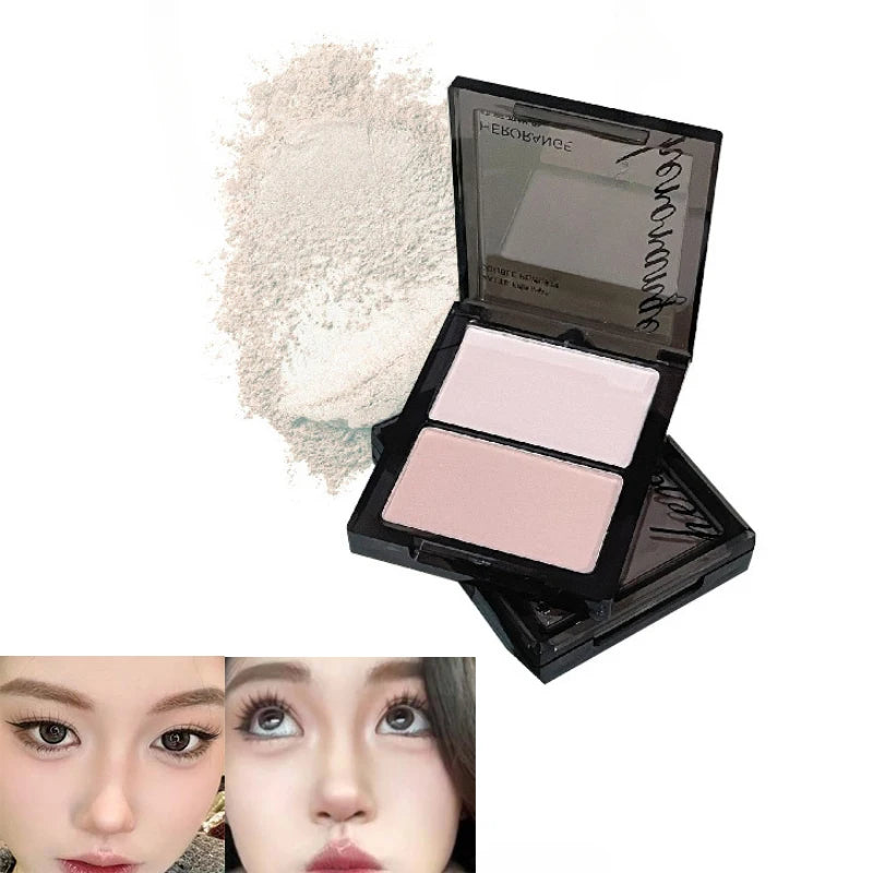 Two-color Matte Double Mix Dry and wet Natural Brightening Finishing Powder Highlights and Blush Contour Palette Makeup 3D HIP